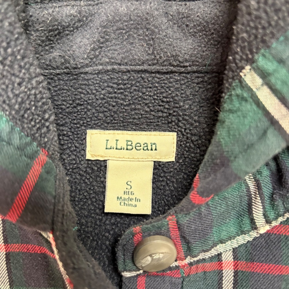 L.L. Bean Women's S Hooded Flannel Shirt Jacket Button Down Fleece Lined Shacket - Picture 4 of 7